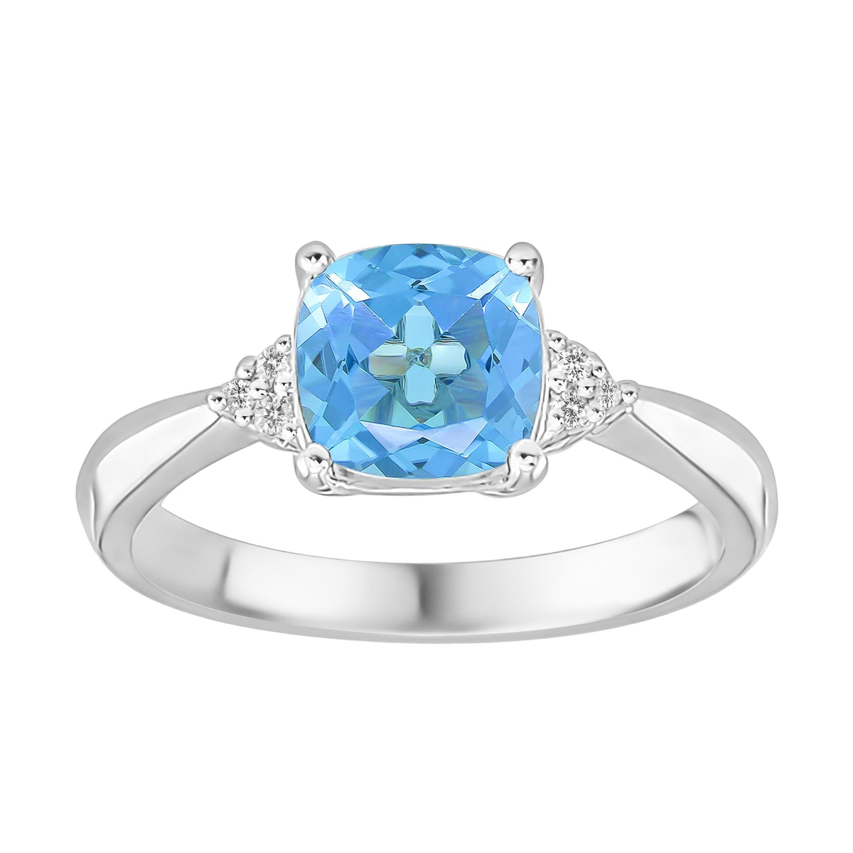 14Kt White Gold Cushion Blue Topaz & Natural Diamond Ring