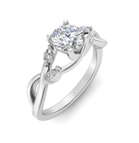 14Kt White Gold Willowing Vine 0.91 Round Center Natural Diamond Engagement Ring