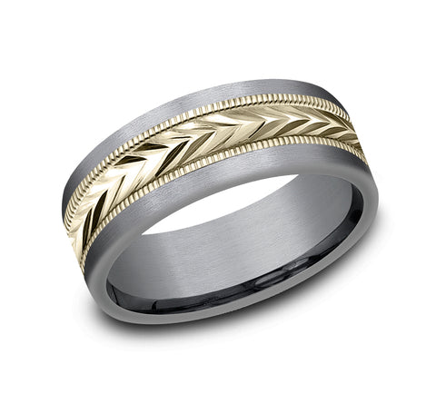 Ammara Stone Grey Tantalum Band & 14Kt Yellow Gold 'The Harvest' Wedding Band