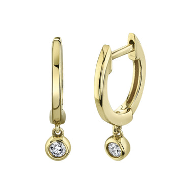 Shy Creation 14kt Yellow Gold Huggie Hoop Dangle Earrings With .07Cttw Round Bezel Set Diamond (I Color - SI1 Clarity)