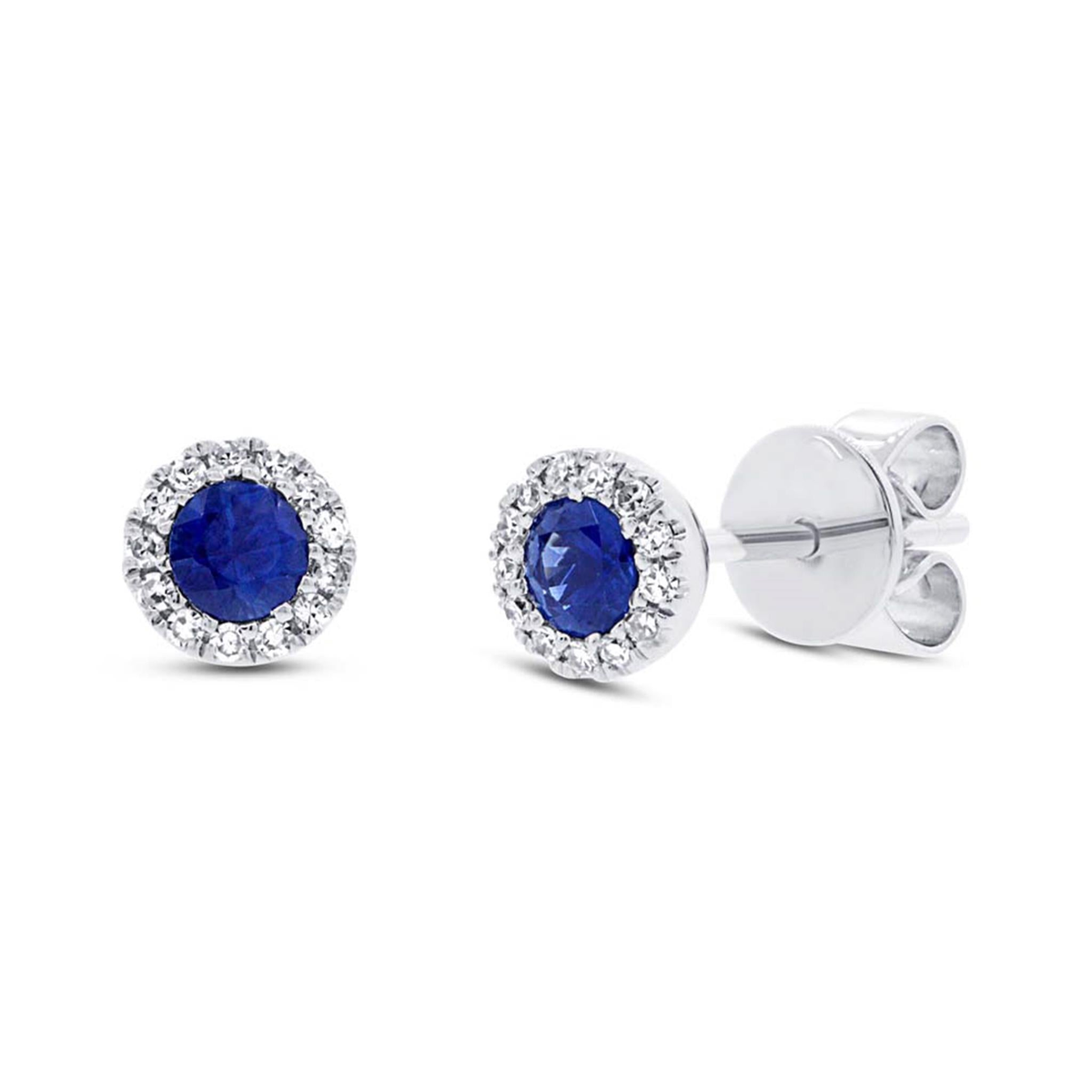 Shy Creation Gold 'Center Of My World' Sapphire Diamond Halo Stud Earrings