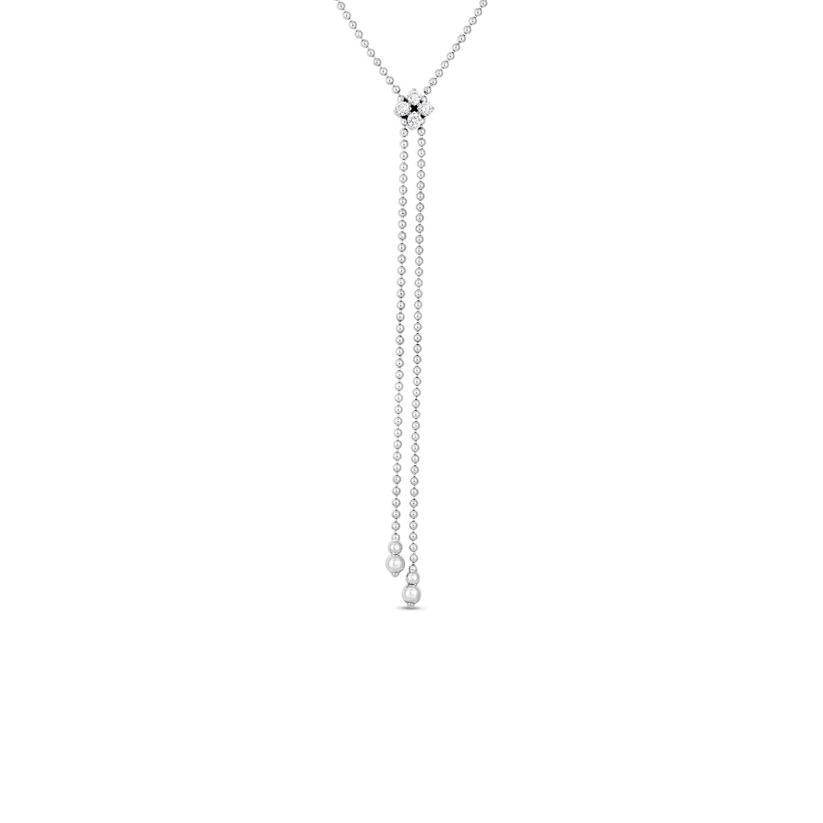 Roberto Coin 18Kt White Gold 23" Love in Verona Diamond Flower Lariat Necklace