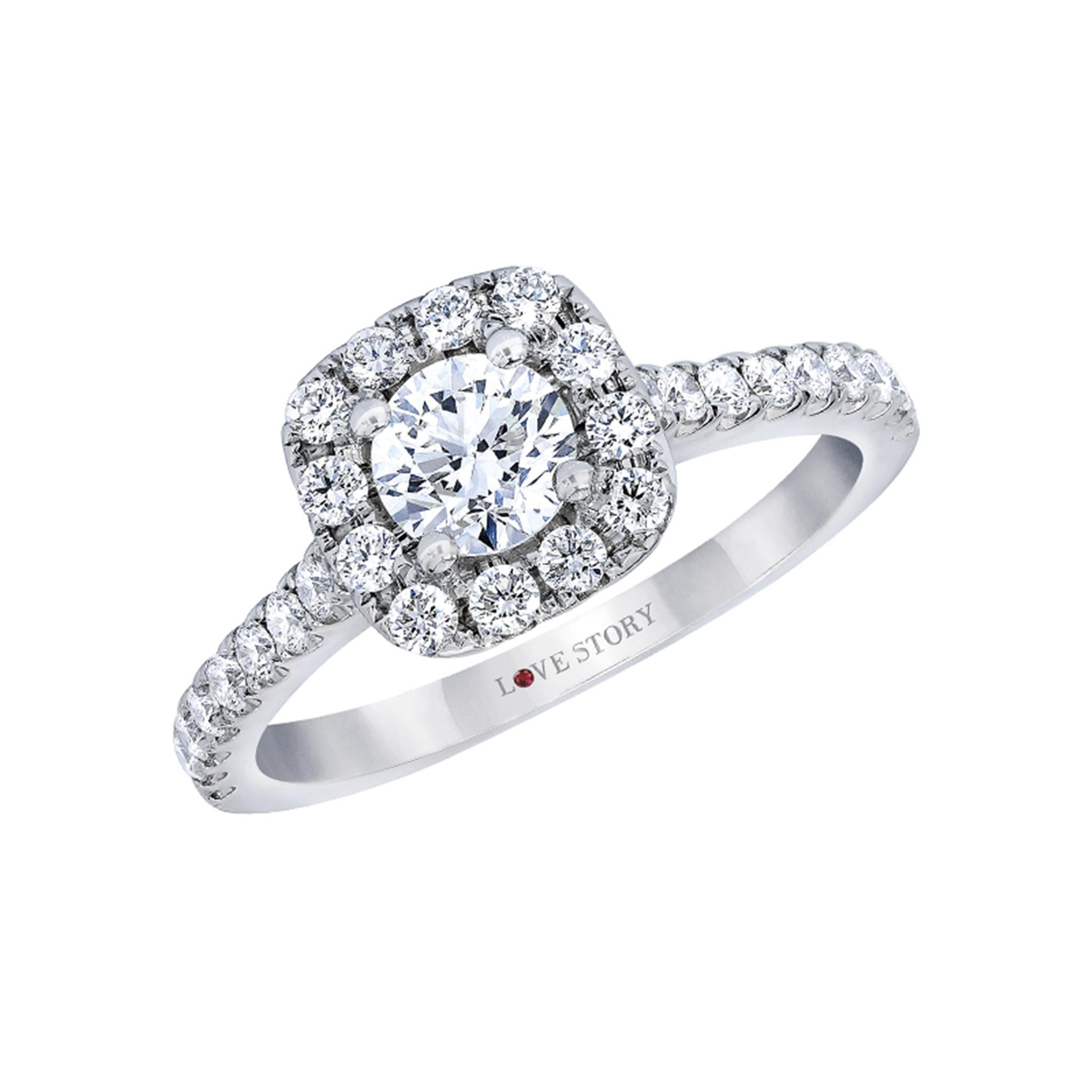 14Kt White Gold Selena 0.50 ct Natural Center Diamond Halo Engagement Ring