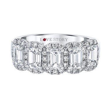 14Kt White Gold Halo 5-Stone 1.25cttw Natural Diamond Anniversary Band