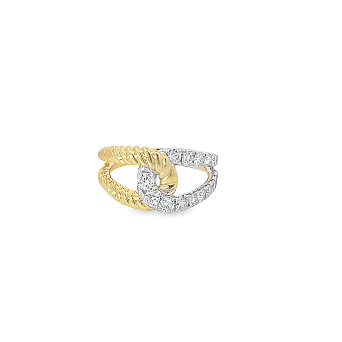 14Kt Yellow & White Gold Interlocking Ring With 0.96cttw Natural Diamonds