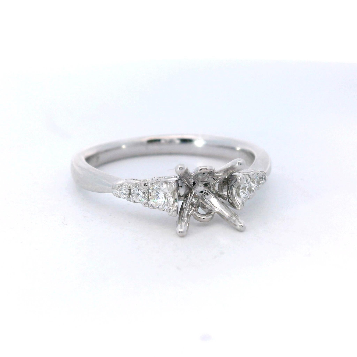 18Kt White Gold Vintage Inspired Engagement Ring Mounting With 0.20cttw Natural Diamonds