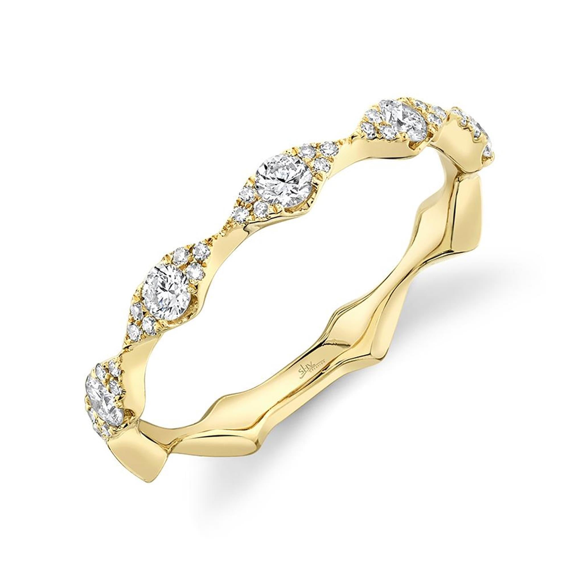 Shy Creation Gold Scalloped Stackable Diamond Band