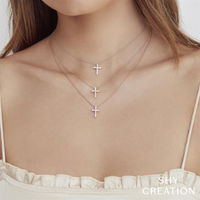 Shy Creation 14Kt White Gold Cross Pendant With .32cttw Natural Diamonds