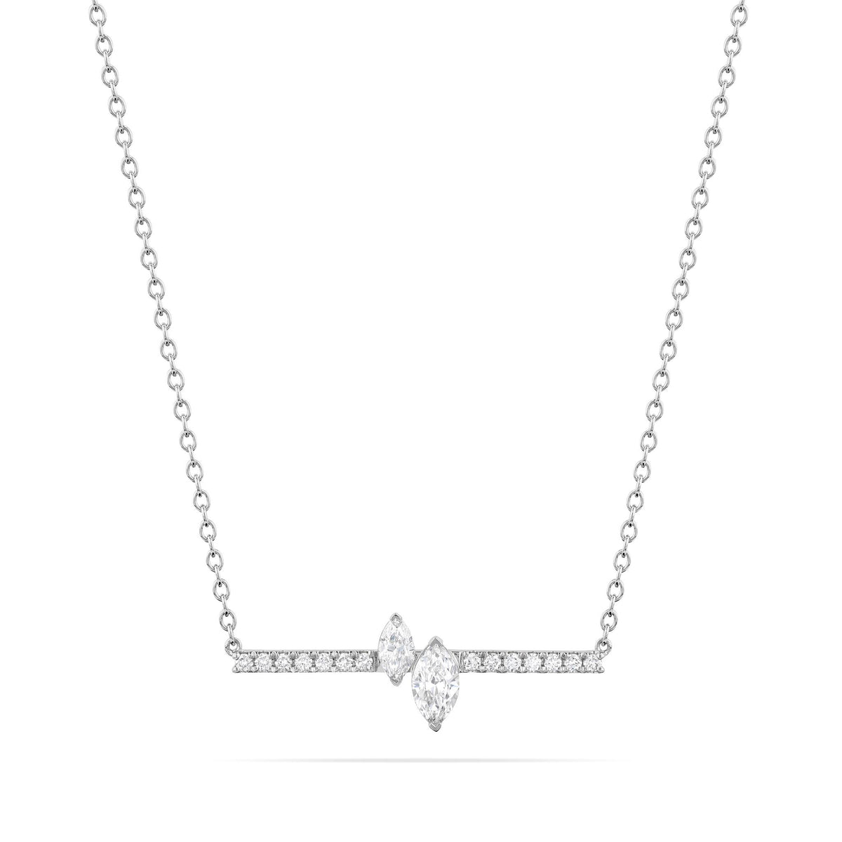 Lasker Couture 18Kt White Gold Bar Pendant with 2 Marquise Diamonds and 14 Accent Diamonds .75cttw