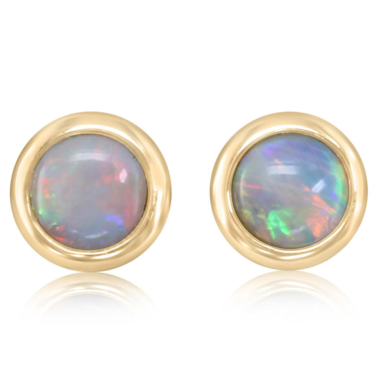 14Kt Yellow Gold Bezel Set Stud Earrings with 5mm Australian Opals