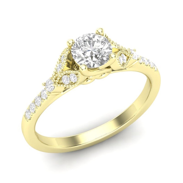 Love Story 14Kt Yellow Gold Dora Engagement Ring With 3/8ct Round Natural Diamond And .17cttw Round Accent Diamonds