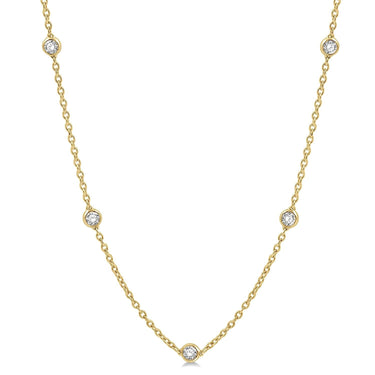 14kt Yellow Gold Diamonds By the Yard Milestone Necklace with .75cttw Round Diamonds - 16-18" Chain with Lobster Clasp