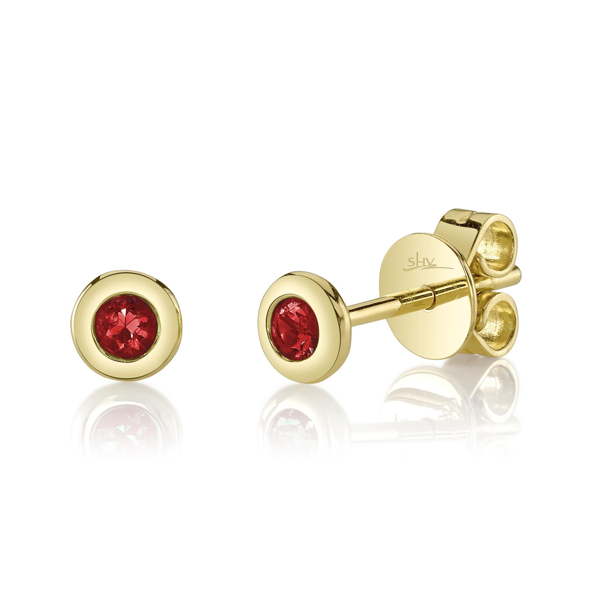 Shy Creation 14Kt Yellow Gold Bezel Set Natural Ruby Stud Earring