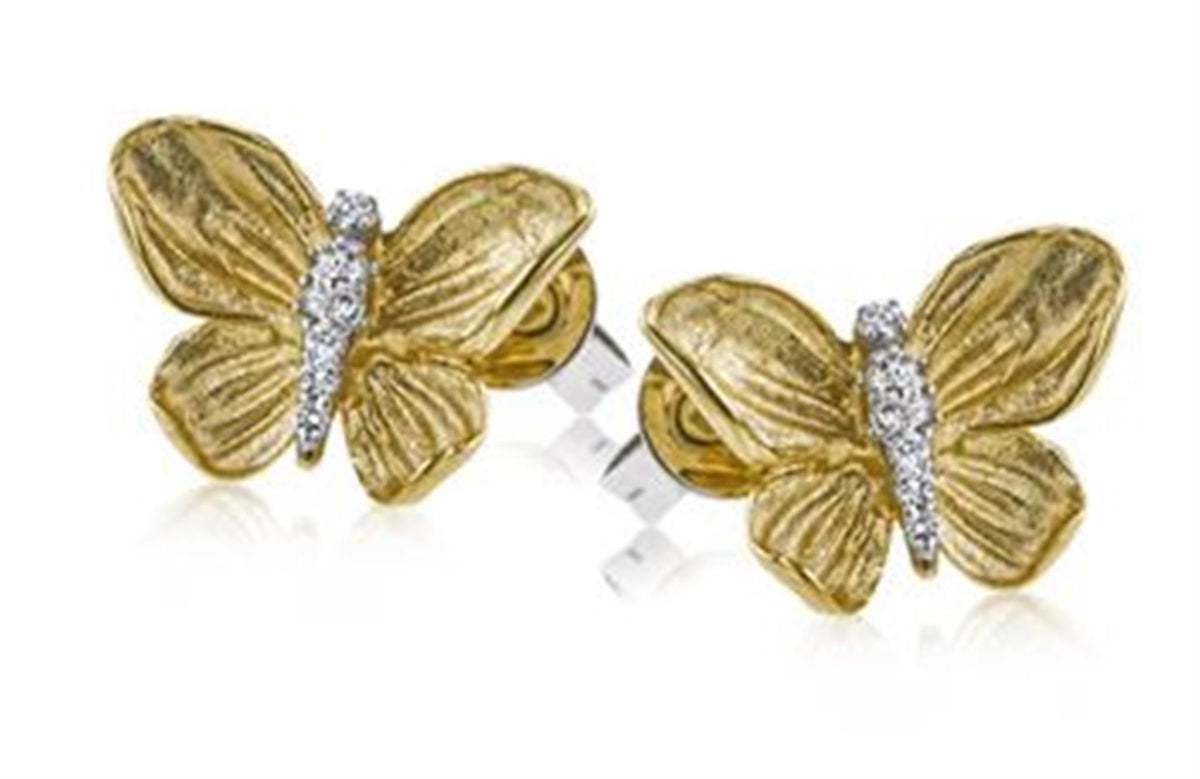 18K Yellow Gold Butterfly Earrings with .12cttw Natural Diamonds