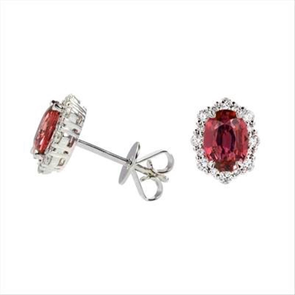 18Kt White Gold Classic Stud Ruby and Diamond Halo Earrings