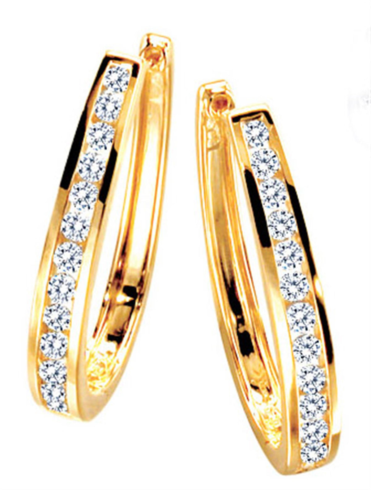 14Kt Yellow Gold Oval Hoop Earrings Wtih .49cttw Natural Diamonds