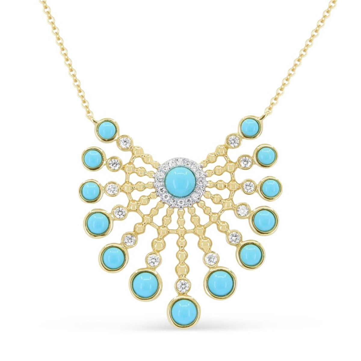 14Kt Yellow Gold Pendant With Turquoise And Diamonds