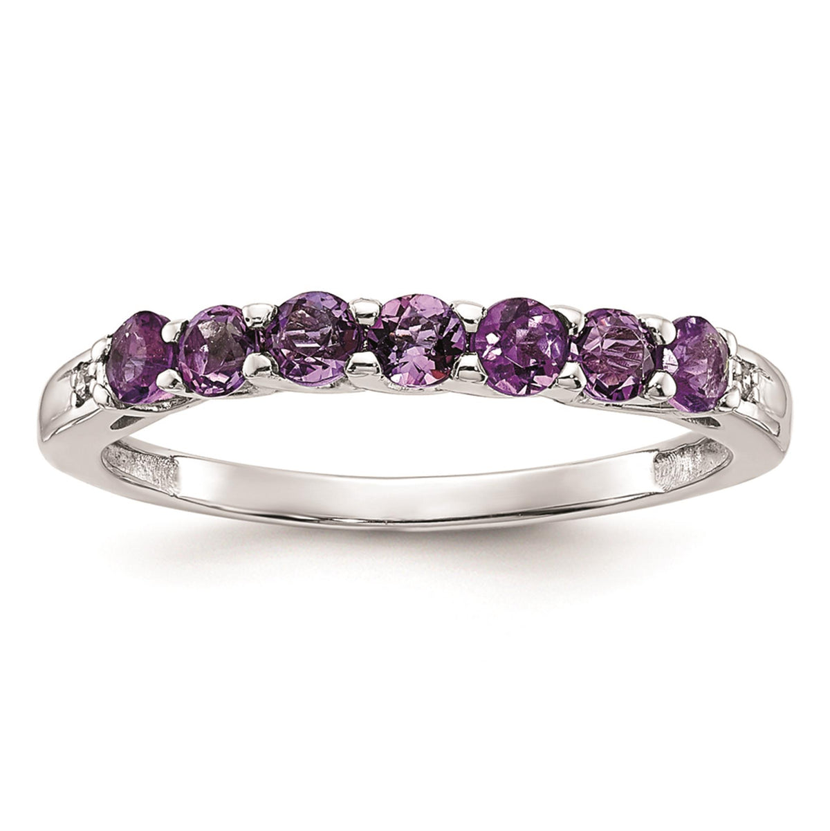 10Kt White Gold Stackable Gemstone Ring With Amethysts