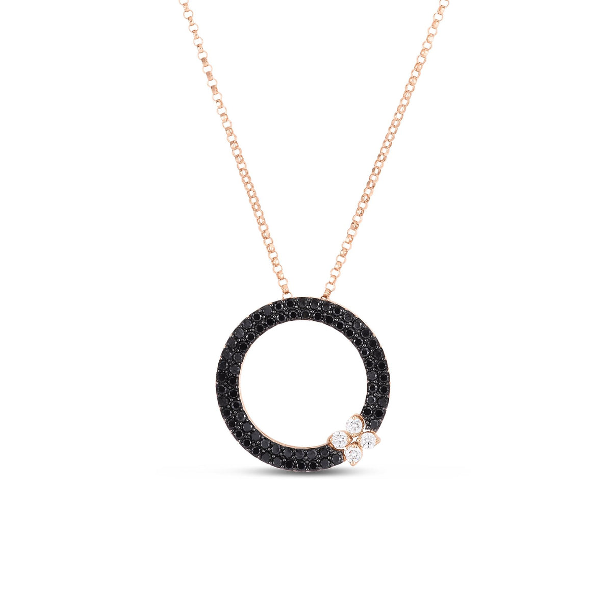 Roberto Coin 18Kt Rose Gold Love In Verona Necklace with Black and White Diamonds