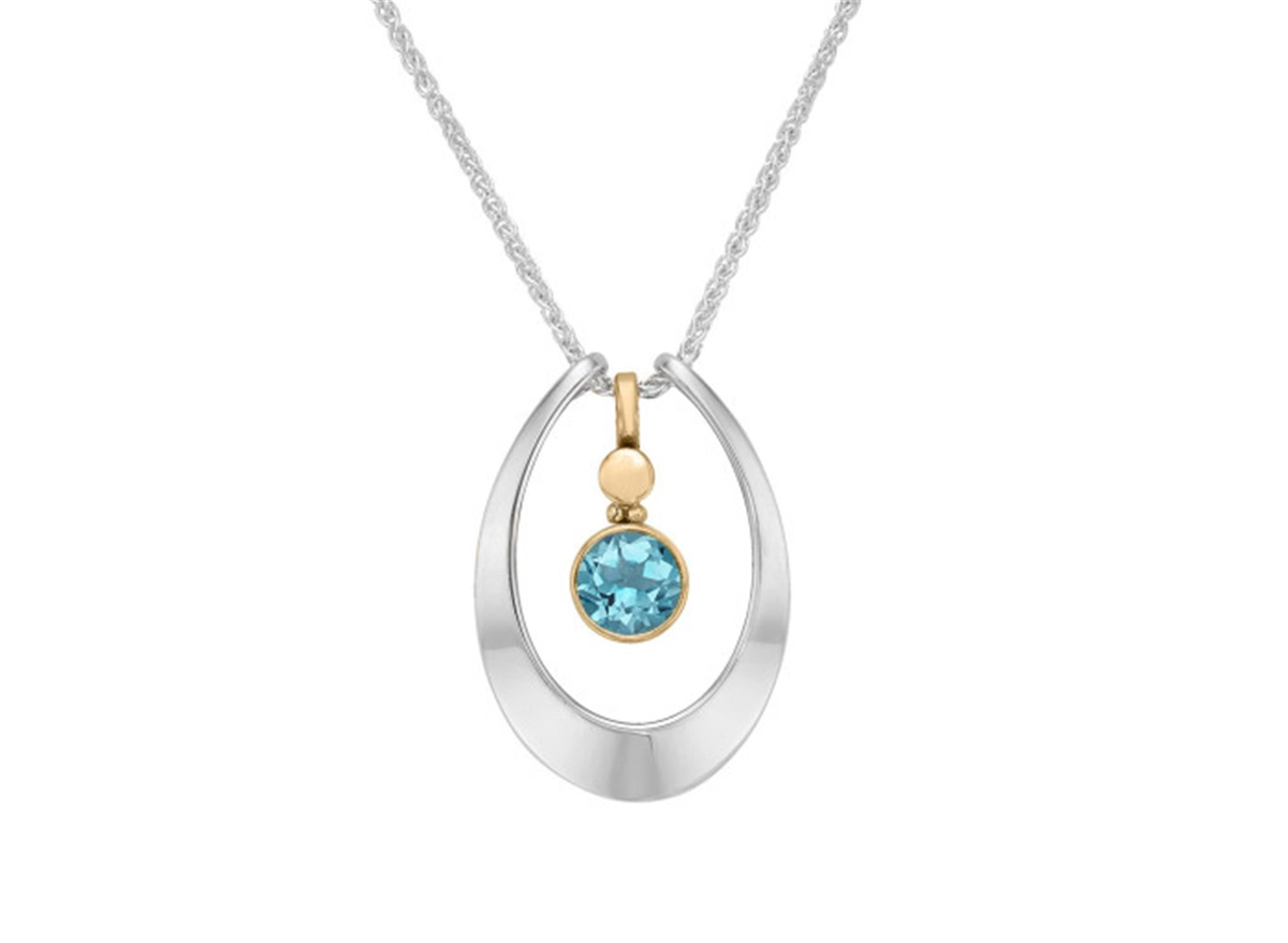 E.L.Designs Caprice Pendant in Sterling Silver and 14Kt Yellow Gold with a 6mm Faceted Blue Topaz