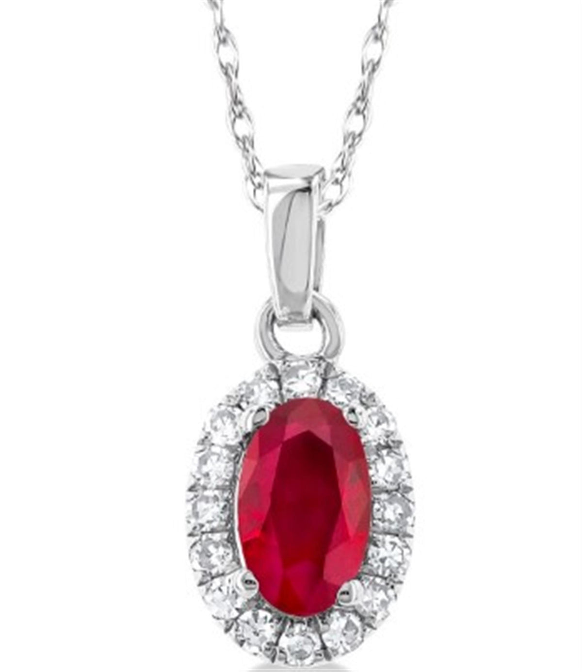 10Kt White Gold Center Of My World Halo Pendant With Ruby and Natural Diamonds