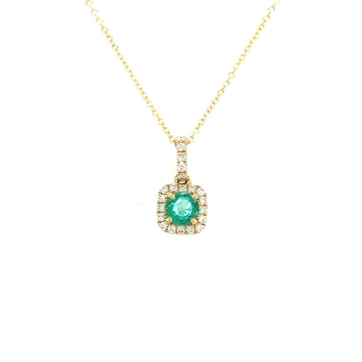 14Kt Yellow Gold .47ct Emerald Diamond Pendant