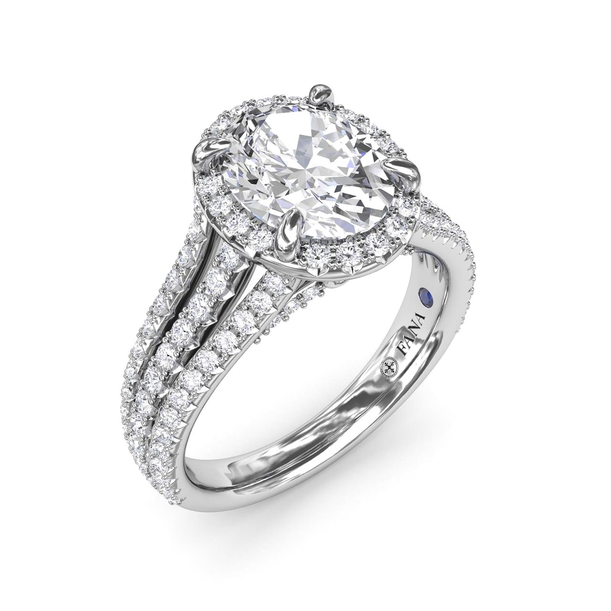 FANA 14Kt White Gold Split-Shank Halo Engagement Ring Mounting - Oval Center Stone Sold Separately