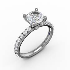 Fana 14Kt White Gold Classic Prong-Set 1.02ct Fire & Ice Round Natural Diamond & 0.37cttw Accent Diamond Engagement Ring