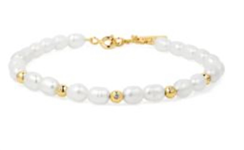 Ania Haie Freshwater Pearl (4-5mm) and Cubic Zirconia Bezel Set Bracelet in 14Kt Yellow Gold Overlay