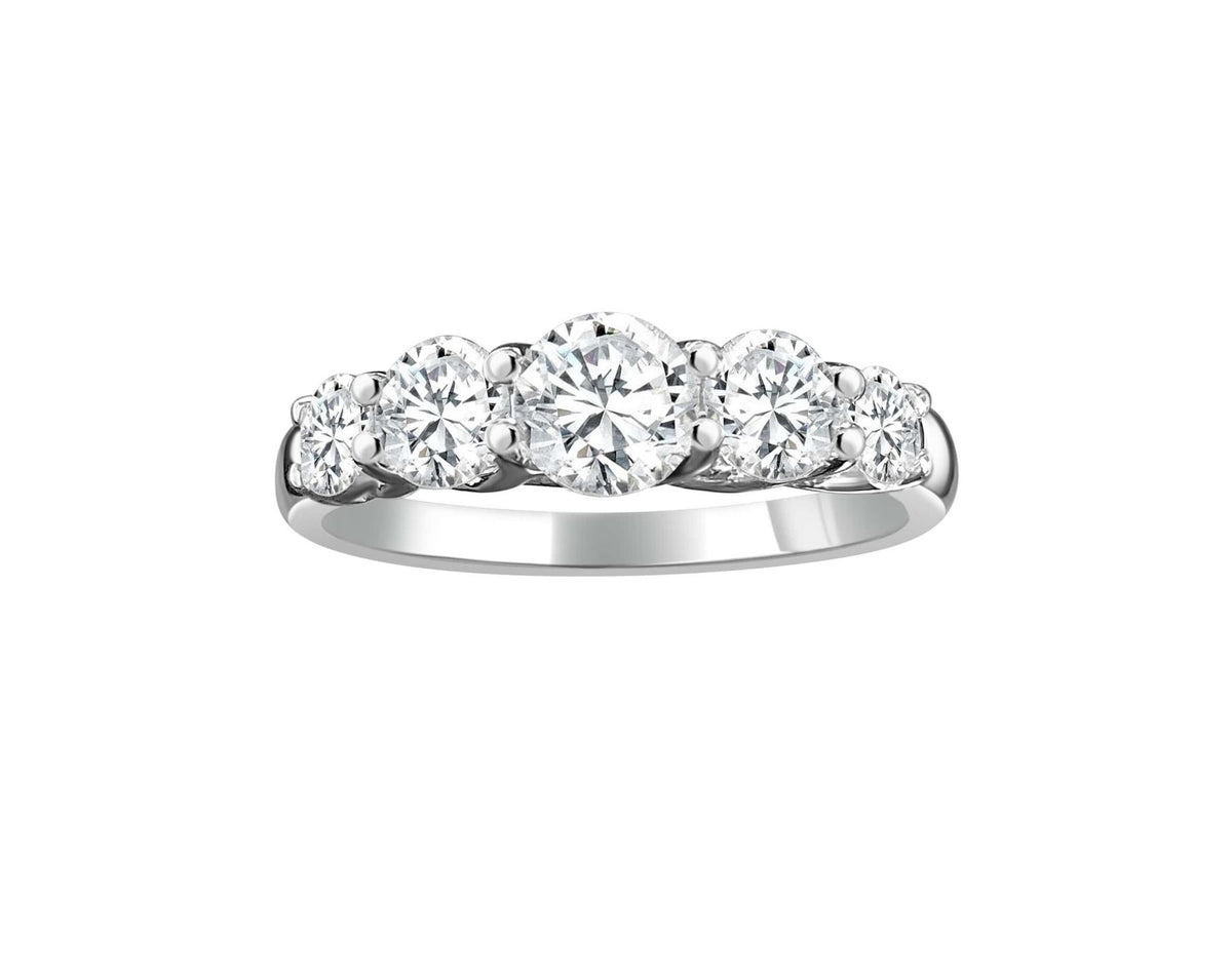 14Kt White Gold Prong Set Graduated Ring With 0.70cttw Natural Diamonds