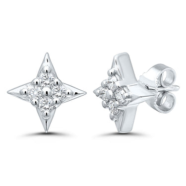 Sterling Silver Star Of Hope Stud Earrings With 4 Round Diamonds in Each Totaling .10cttw