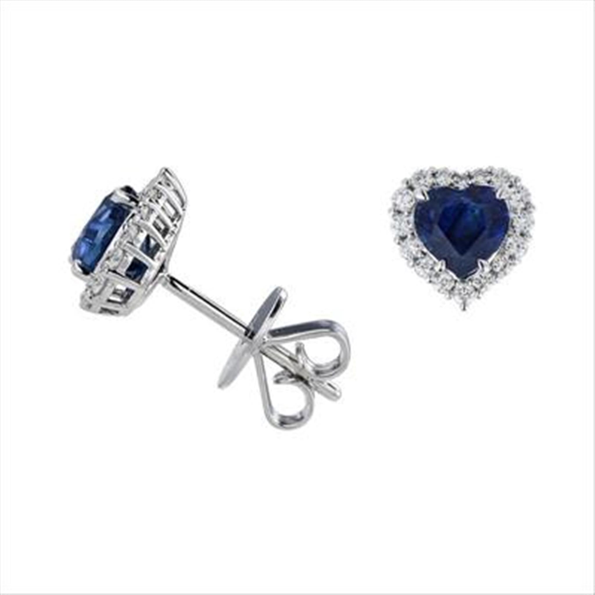 18Kt White Gold Heart Shaped Halo Sappire Earrings