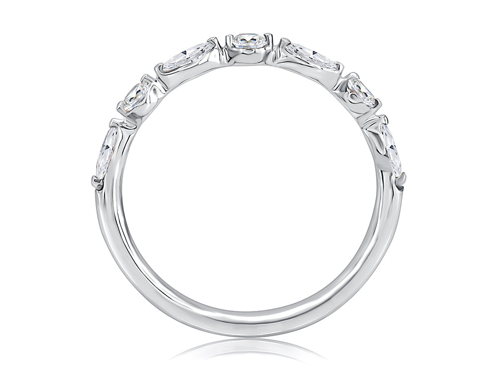 A.Jaffe Alternating Marquise and Round Diamond Anniversary Band in 14K White Gold