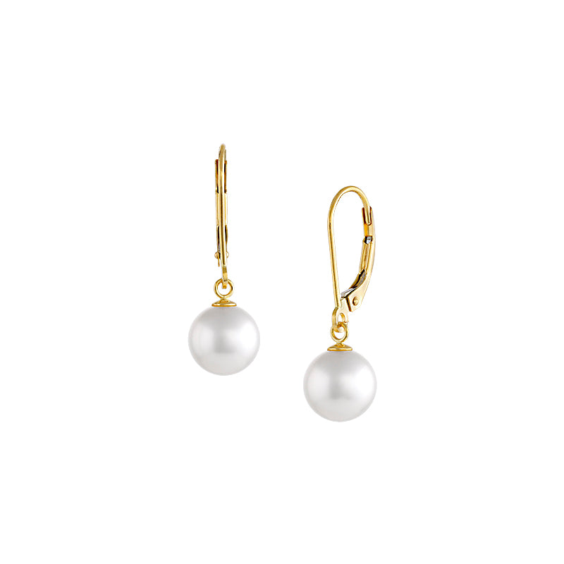 14Kt Yellow Gold Lever back Earrings with Akoya Pearls