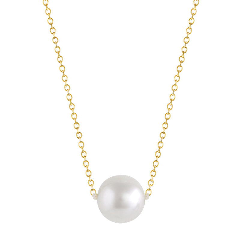 14Kt Yellow Gold 7.5-8mm Single Akoya Pearl on an 18" Oval Link Chain