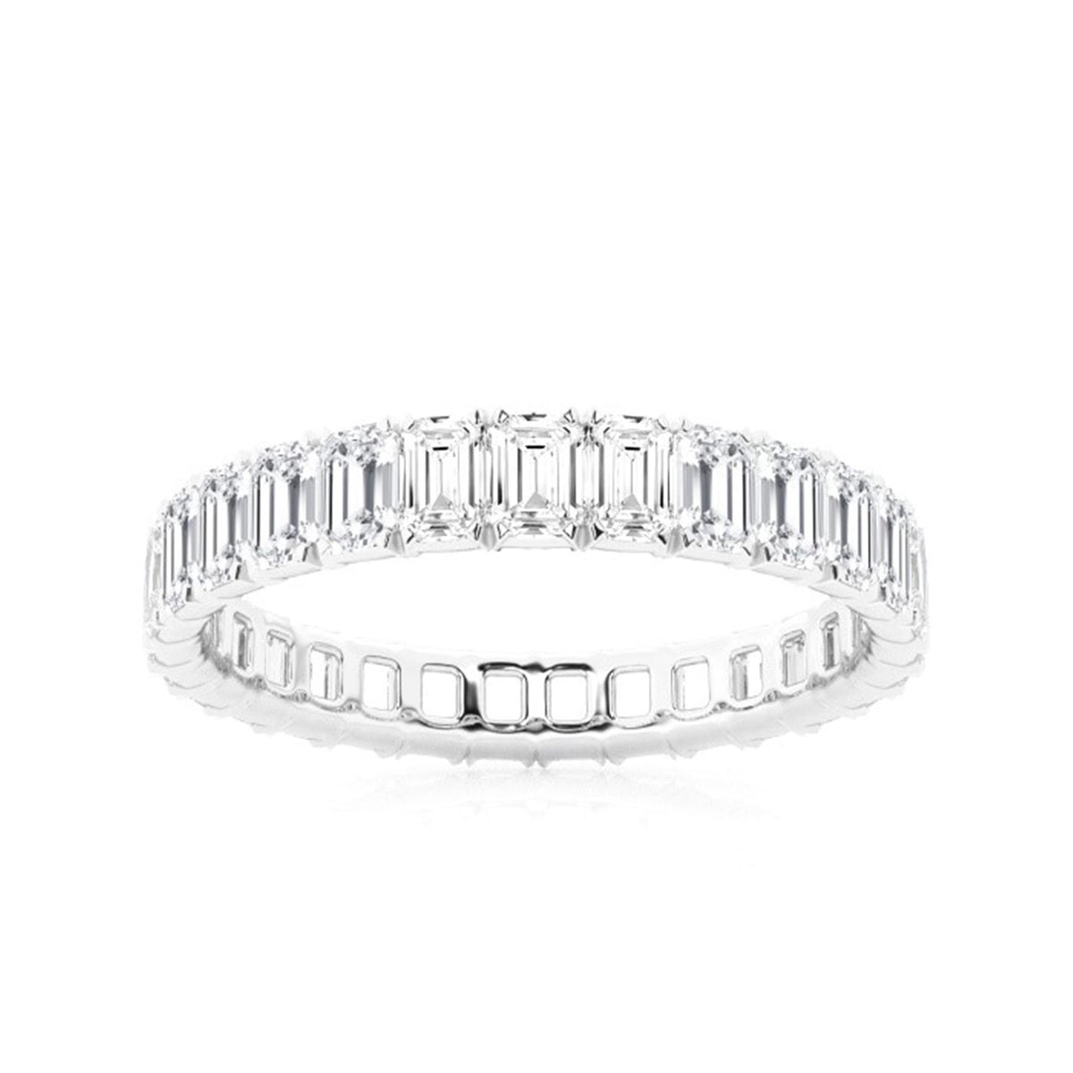 14Kt White Gold Eternity Wedding Ring With 4.72cttw Emerald-cut Natural Diamonds