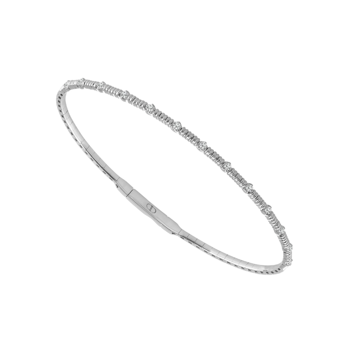 14Kt White Gold Flex Bangle Bracelet With 0.20cttw Natural Diamonds