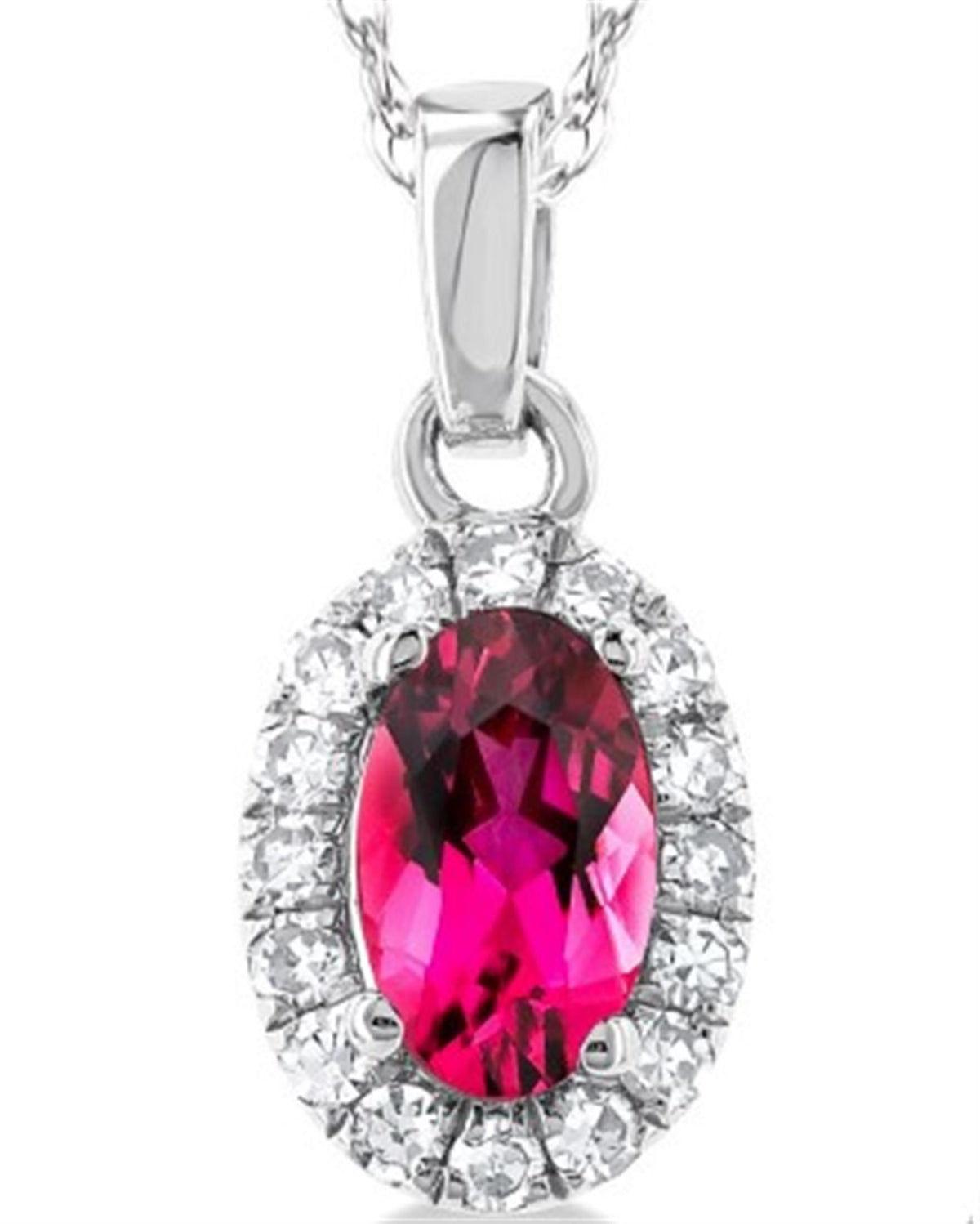 10Kt White Gold Center Of My World Halo Pendant With Tourmaline and Natural Diamonds