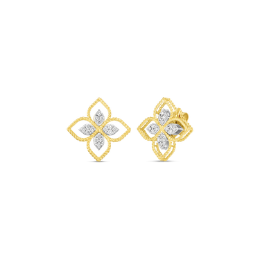 Roberto Coin 18Kt Yellow and White Gold Principessa 0.35cttw Natural Diamond Flower Stud Earrings
