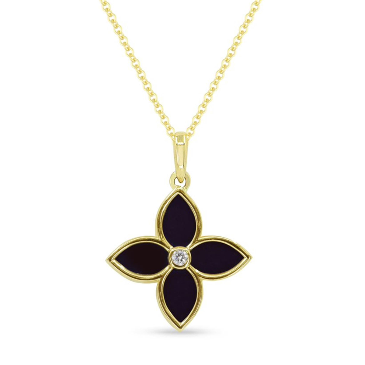 14Kt Yellow Gold Black Onyx Petal Necklace