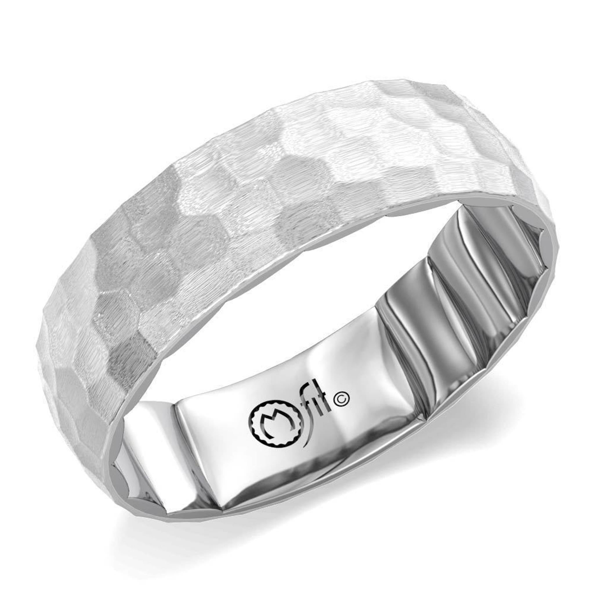 14Kt White Gold 6mm M-FIT Band With Hammered Finish