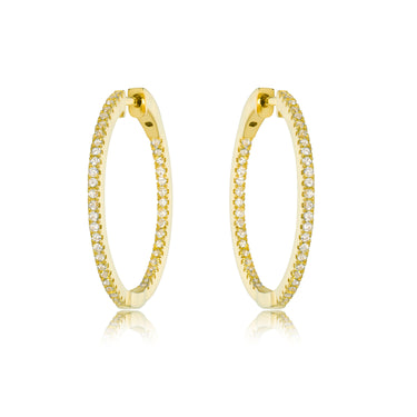 Sterling Silver Medium Inside-Out Cubic Zirconia Hoop Earrings in 14K Yellow Gold Vermeil