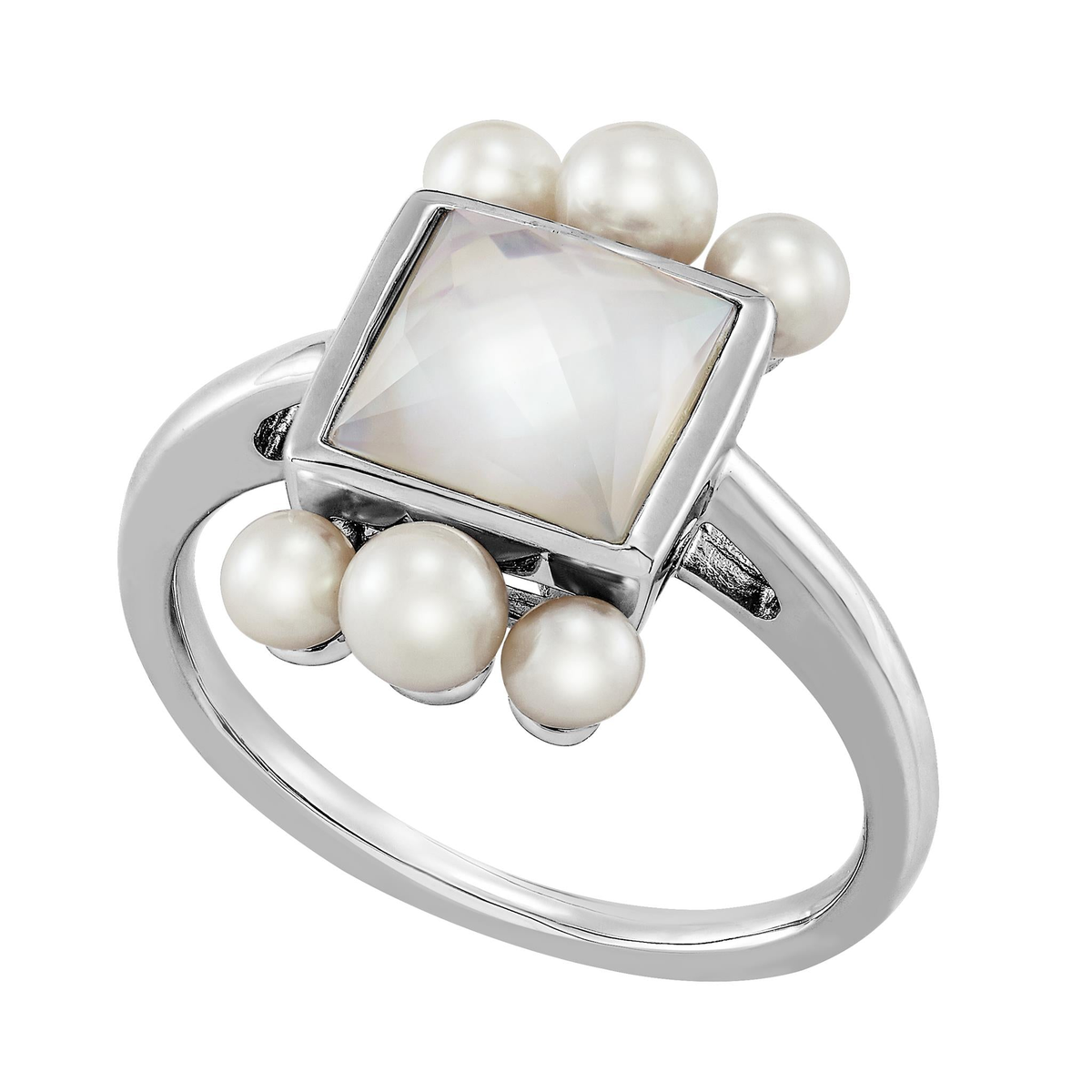 SS White Gold Contemporary Ring With mm V Cultured Pearl