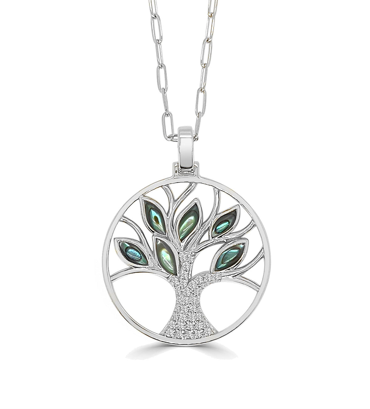 Frederic Sage 14Kt White Gold Tree of Life Pendant With 0.18cttw Natural Diamonds