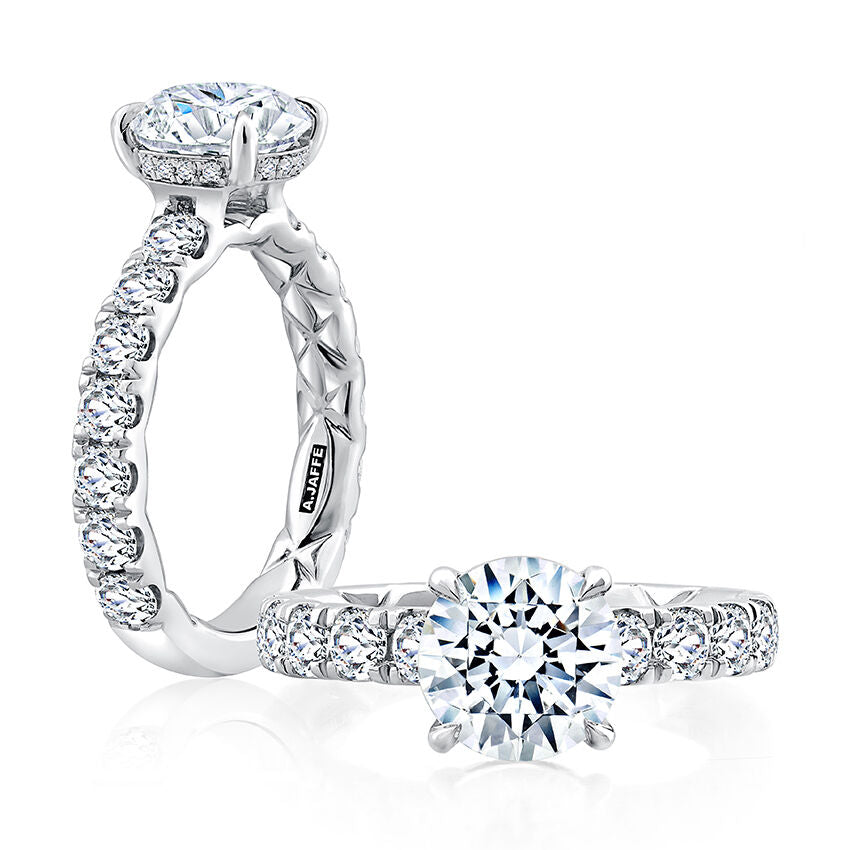 A. Jaffe Round Center and Pave Band Engagement Ring