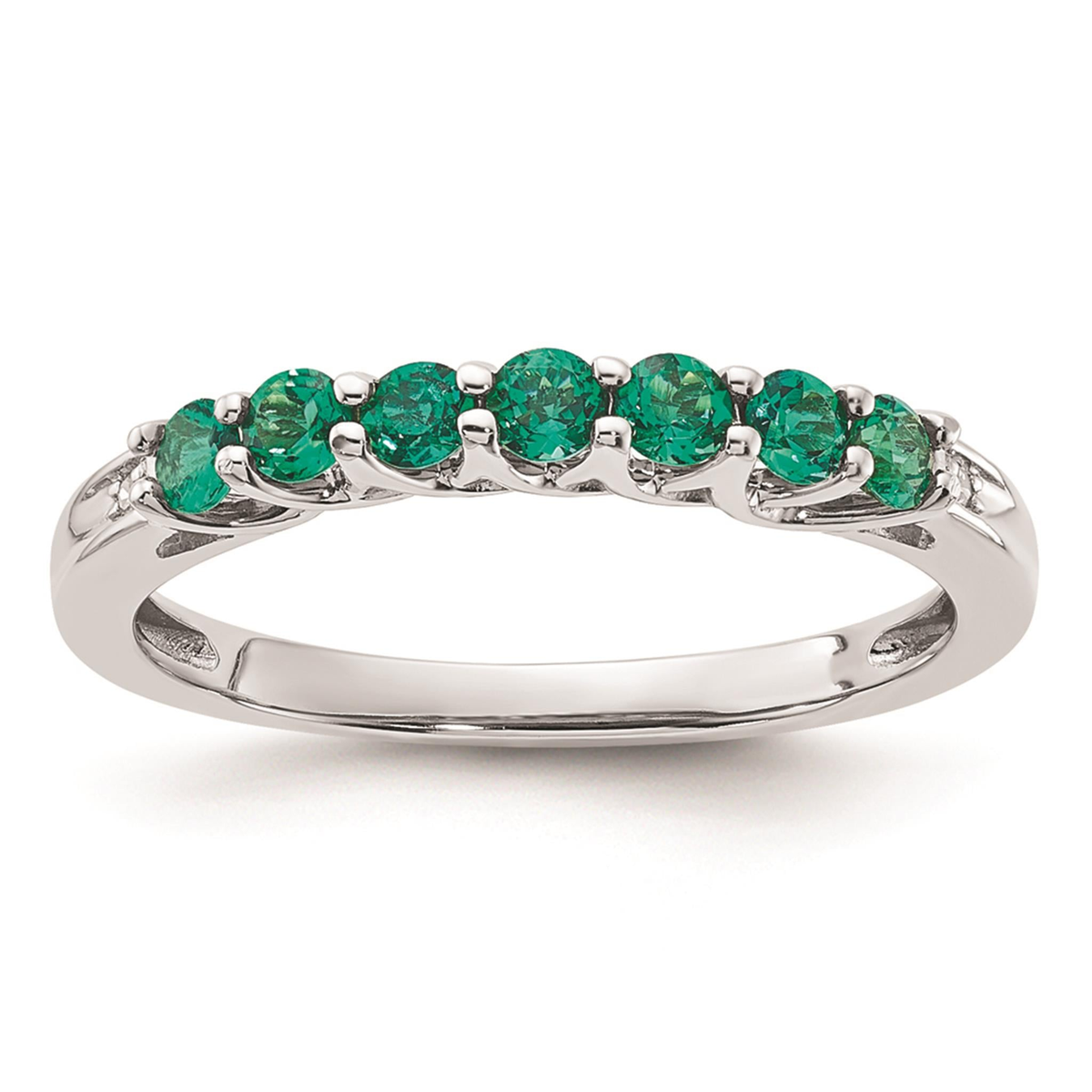 10Kt White Gold 7-Stone Created Emerald Stackable Ring