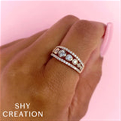 Shy Creation Gold 3-Row Diamond Ring