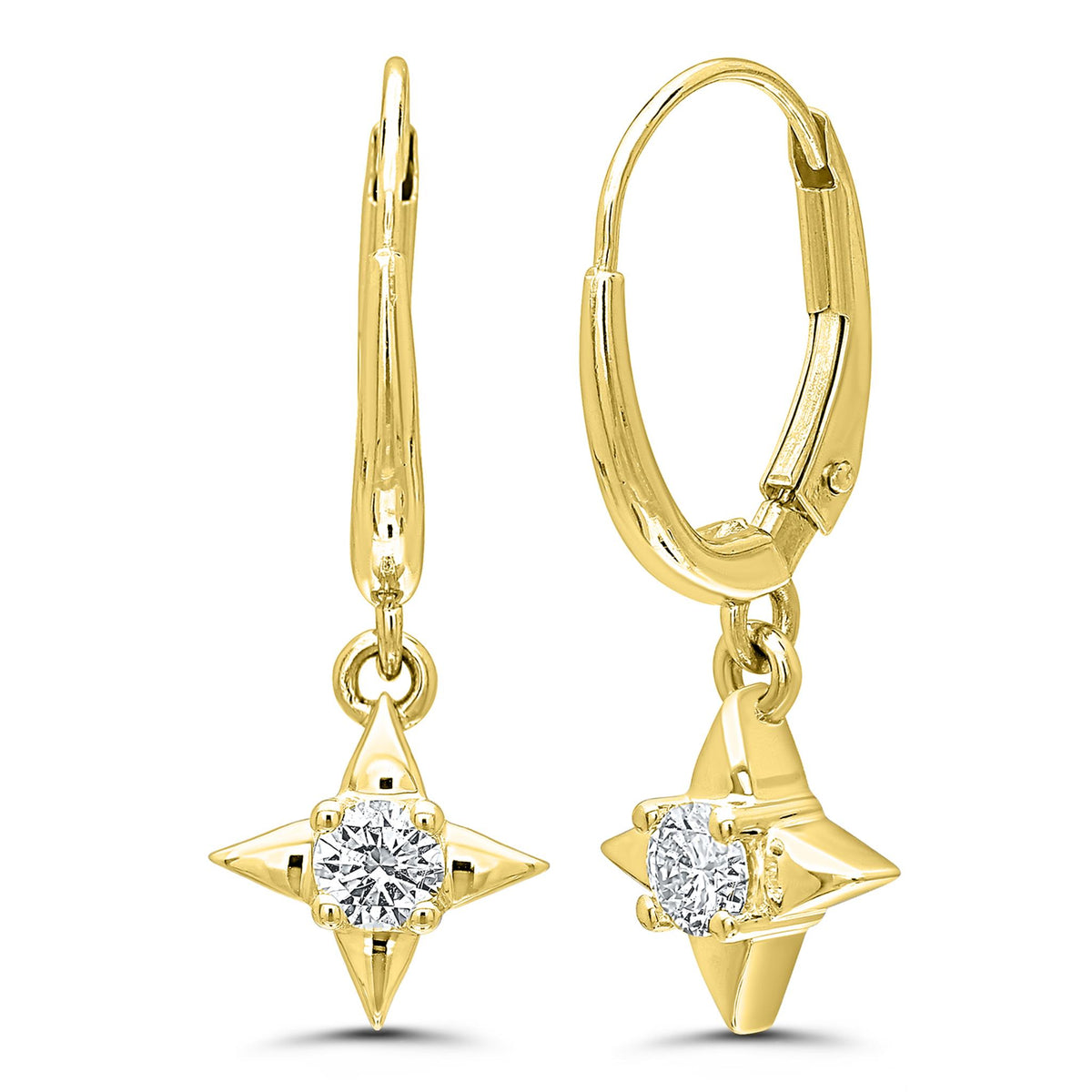 Star Of Hope 14Kt Yellow Gold Leverback Earrings With .25cttw Natural Diamonds