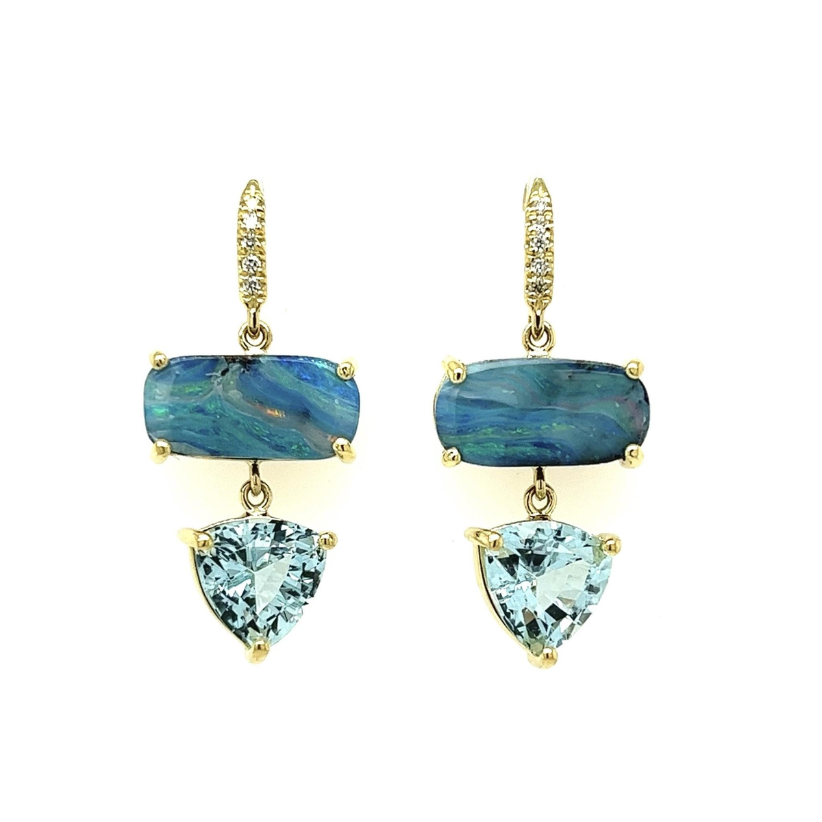 Lauren K 18K Yellow Gold Drop Earrings With Boulder Opal & Aquamarine