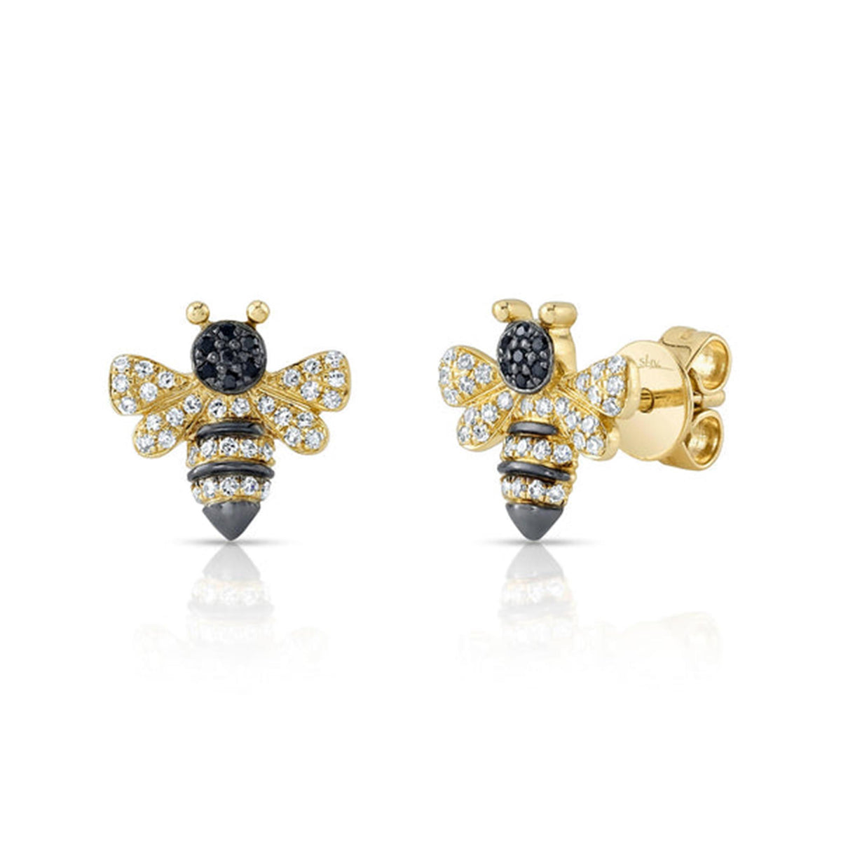 Shy Creation Gold Queen Bee Diamond Stud Earrings